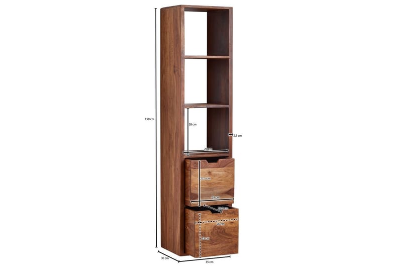 Vägghylla Wohnling Vägghylla i massivt trä, väggmonterad, 2 lådor, 150 cm, lantlig stil - Möbler - TV- & Mediamöbler - TV-hylla