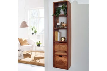 Vägghylla Wohnling Vägghylla i massivt trä, väggmonterad, 2 lådor, 150 cm, lantlig stil - Förvaring - Hylla - Vägghylla