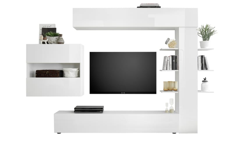 Väggkombination Selvena 295 cm med Hylla - Vit - TV-möbelset
