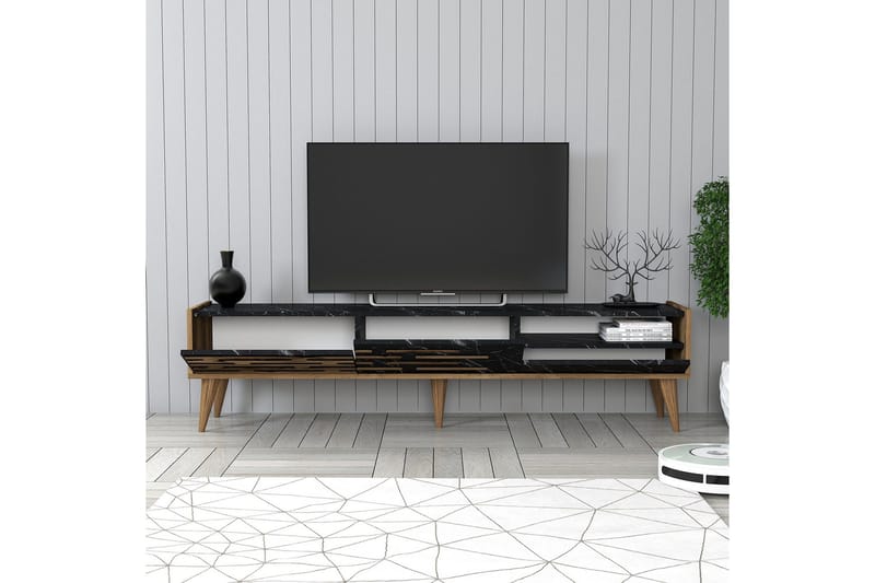 Valensiya Tv-bänk 180 cm - Valnöt/Svart/Marmor - Möbler - TV- & Mediamöbler - TV bänk & mediabänk