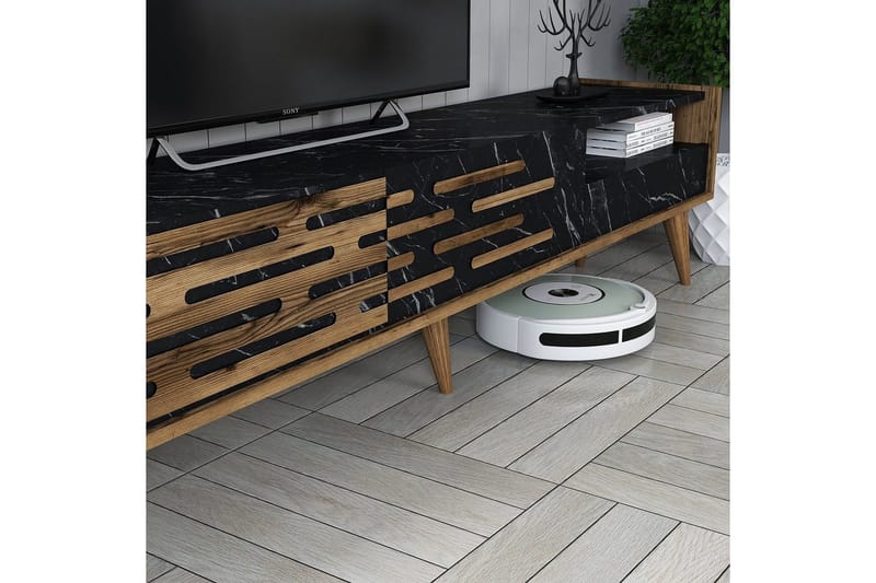 Valensiya Tv-skåp 180 cm - Valnöt/Svart/Marmor - Möbler - TV- & Mediamöbler - TV-möbelset