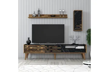 Valensiya Tv-skåp 180 cm - Valnöt/Svart/Marmor - Möbler - TV- & Mediamöbler - TV-möbelset