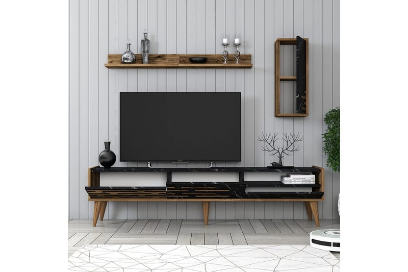 Valensiya Tv-skåp 180 cm - Valnöt/Svart/Marmor - Möbler - TV- & Mediamöbler - TV-skåp