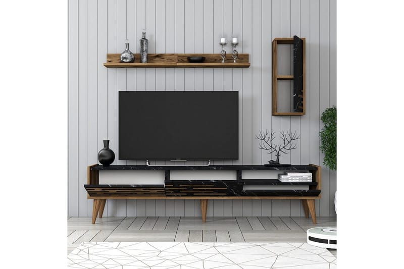 Valensiya Tv-skåp 180 cm - Valnöt/Svart/Marmor - Möbler - TV- & Mediamöbler - TV-möbelset