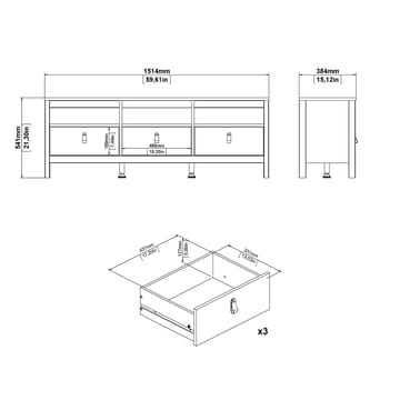 Vallvidera TV-bänk med 3 lådor 151 cm - Möbler - TV- & Mediamöbler - TV bänk & mediabänk