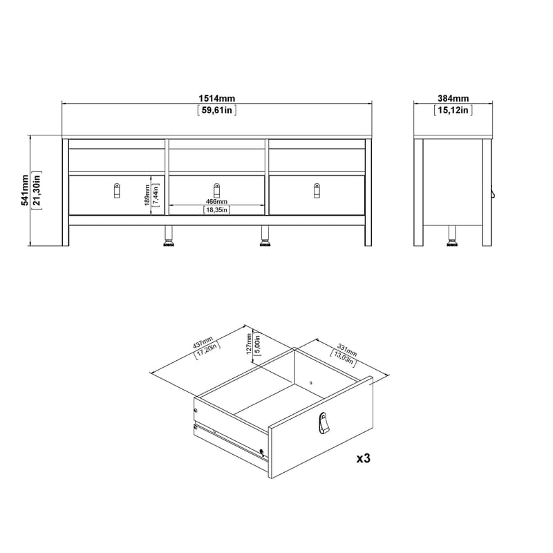 Vallvidera TV-bänk med 3 lådor 151 cm - Möbler - TV- & Mediamöbler - TV bänk & mediabänk