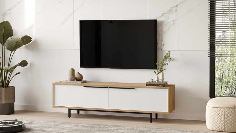 Valren TV-bänk 160x45,1x35,5 cm - Naturlig och vit - Möbler - TV- & Mediamöbler - TV bänk & mediabänk