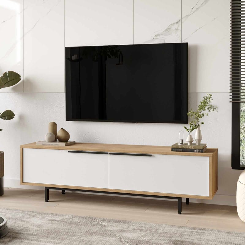 Valren TV-bänk 160x45,1x35,5 cm - Naturlig och vit - Möbler - TV- & Mediamöbler - TV bänk & mediabänk