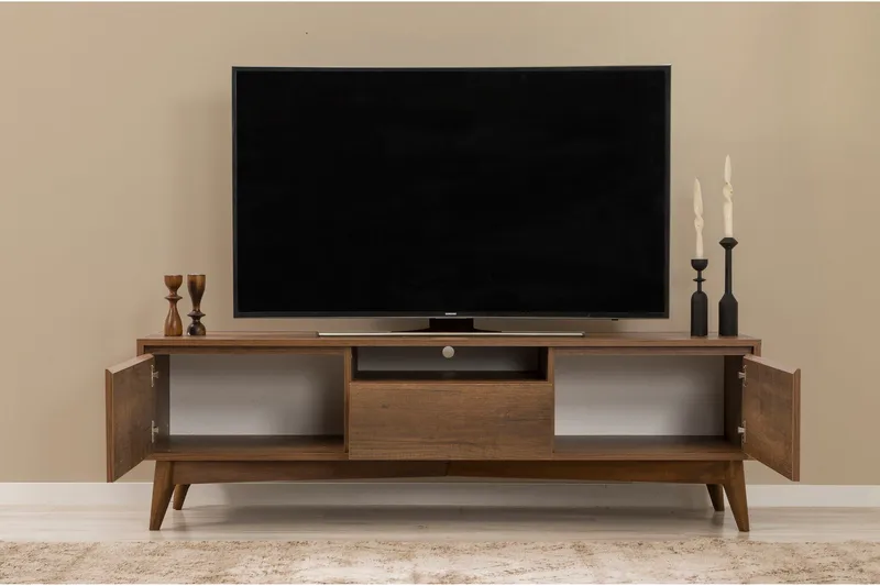 Valsot Golvstående TV Bänk 170 cm med Förvaring i Valnöt - Brun - Möbler - TV- & Mediamöbler - TV bänk & mediabänk