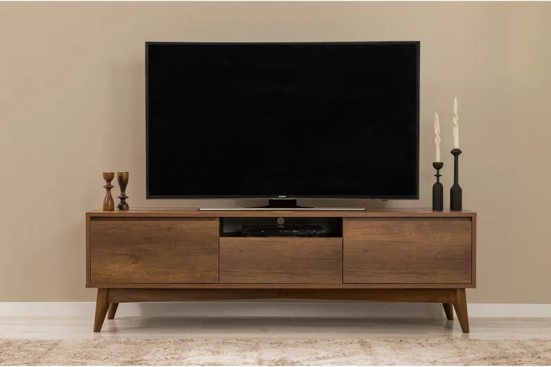 Valsot Golvstående TV Bänk 170 cm med Förvaring i Valnöt - Brun - Möbler - TV- & Mediamöbler - TV bänk & mediabänk