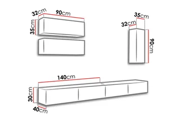 Vasil TV-möbelset 280x40x180 cm - Svart/Vit - Möbler - TV- & Mediamöbler - TV-möbelset