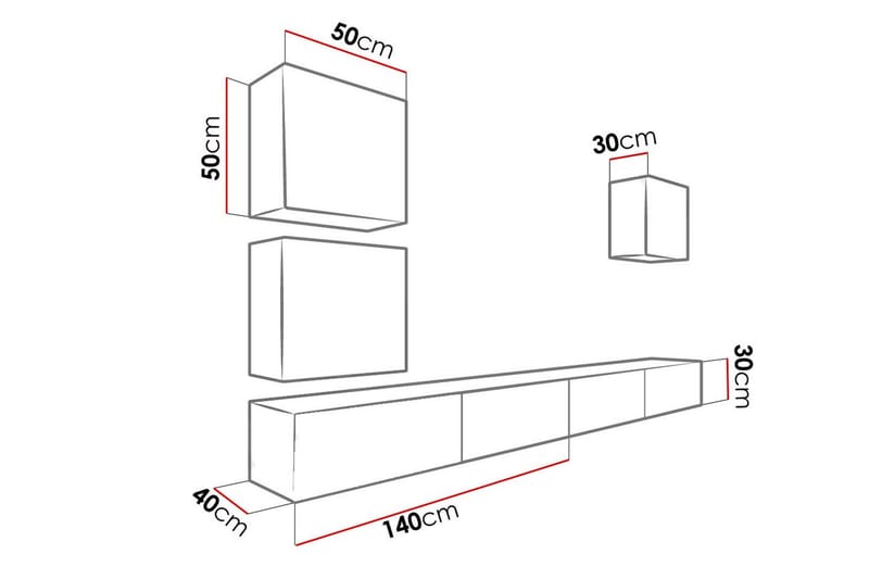 Vasil TV-möbelset 280x40x180 cm - Svart/Vit - Möbler - TV- & Mediamöbler - TV-möbelset