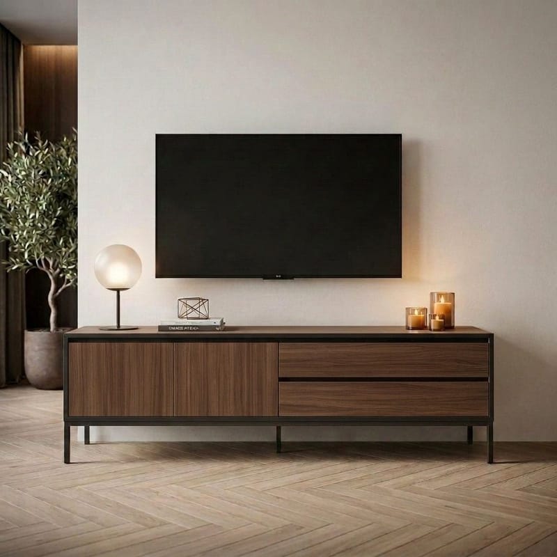 Velar TV-bänk 180x55x40 cm - Milano Walnut, Wood Black, Black - Möbler - TV- & Mediamöbler - TV bänk & mediabänk