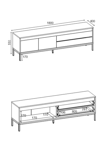 Velar TV-bänk 180x55x40 cm - naturfärgad ek, trä svart, svart - Möbler - TV- & Mediamöbler - TV bänk & mediabänk