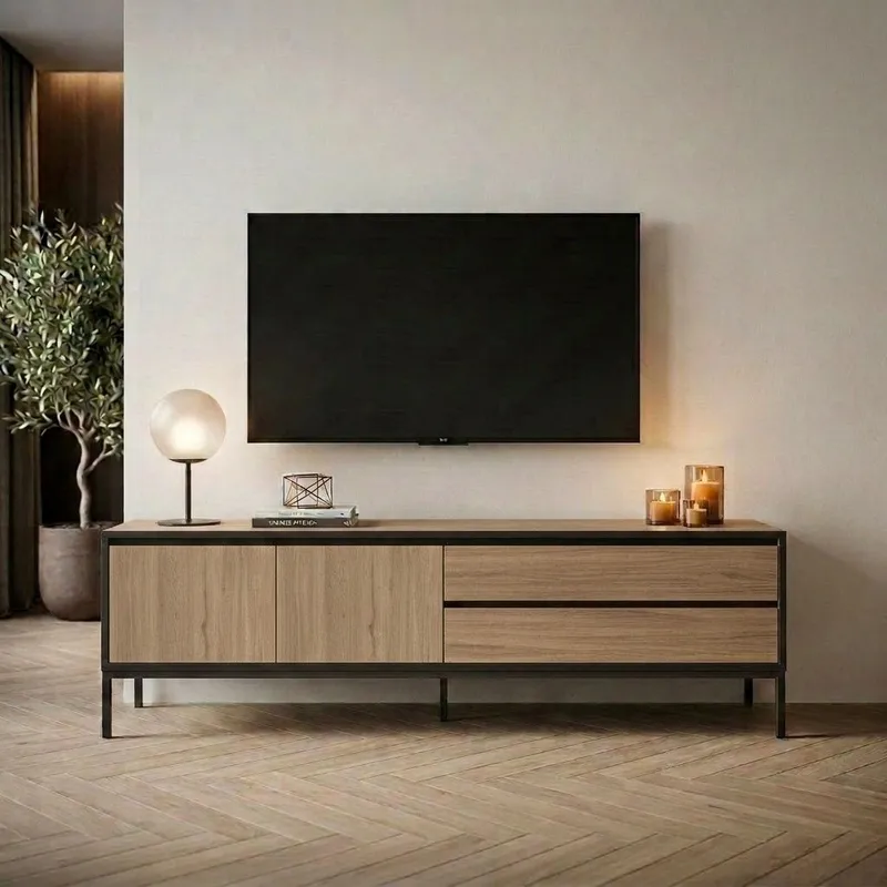 Velar TV-bänk 180x55x40 cm - naturfärgad ek, trä svart, svart - Möbler - TV- & Mediamöbler - TV bänk & mediabänk