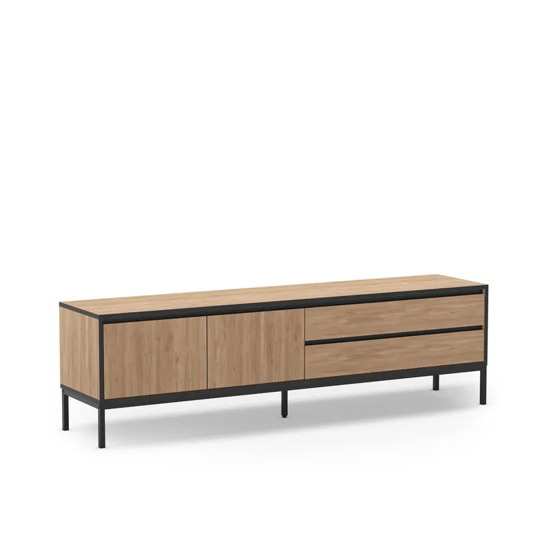 Velar TV-bänk 180x55x40 cm - naturfärgad ek, trä svart, svart - Möbler - TV- & Mediamöbler - TV bänk & mediabänk
