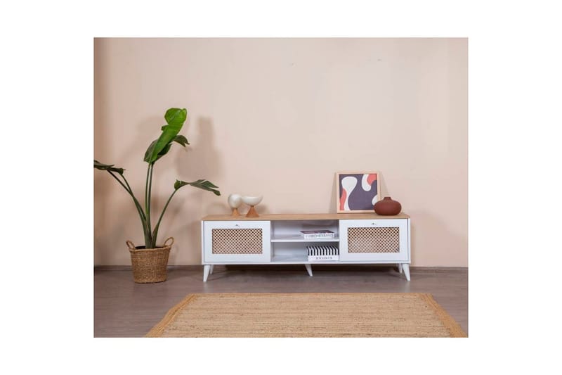 Velin Tv-bänk 55 cm - Mediumfärgat trä/Vit - Möbler - TV- & Mediamöbler - TV bänk & mediabänk