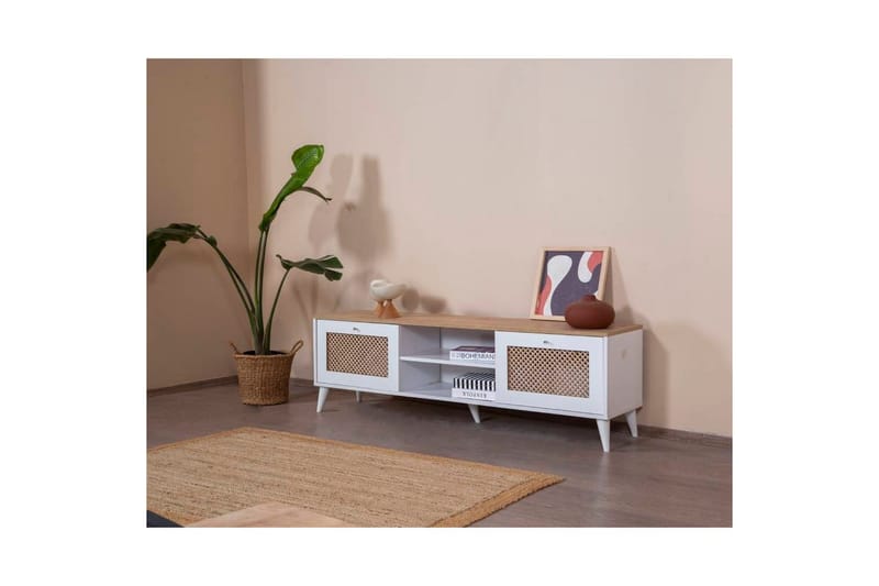 Velin Tv-bänk 55 cm - Mediumfärgat trä/Vit - Möbler - TV- & Mediamöbler - TV bänk & mediabänk