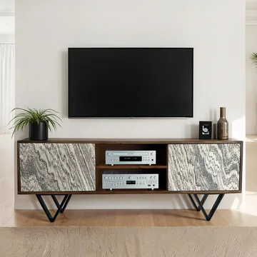 Venlor TV-bänk 150x56x35 cm i massivt sheeshamträ med vit stenlook - Vit - Möbler - TV- & Mediamöbler - TV bänk & mediabänk