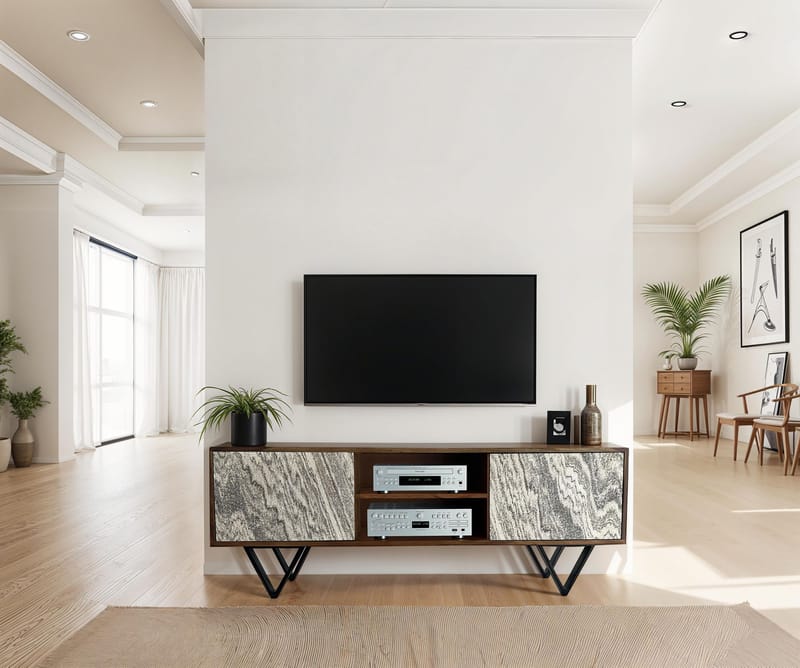 Venlor TV-bänk 150x56x35 cm i massivt sheeshamträ med vit stenlook - Vit - Möbler - TV- & Mediamöbler - TV bänk & mediabänk