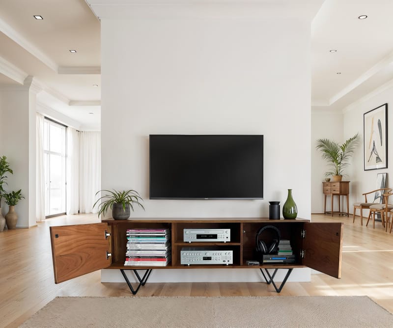 Venlor TV-bänk 150x56x35 cm i massivt sheeshamträ med vit stenlook - Vit - Möbler - TV- & Mediamöbler - TV bänk & mediabänk
