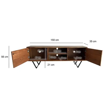Venlor TV-bänk 150x56x35 cm i massivt sheeshamträ med vit stenlook - Vit - Möbler - TV- & Mediamöbler - TV bänk & mediabänk