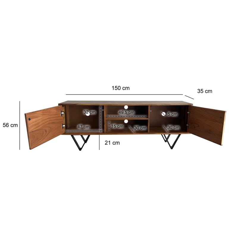 Venlor TV-bänk 150x56x35 cm i massivt sheeshamträ med vit stenlook - Vit - Möbler - TV- & Mediamöbler - TV bänk & mediabänk