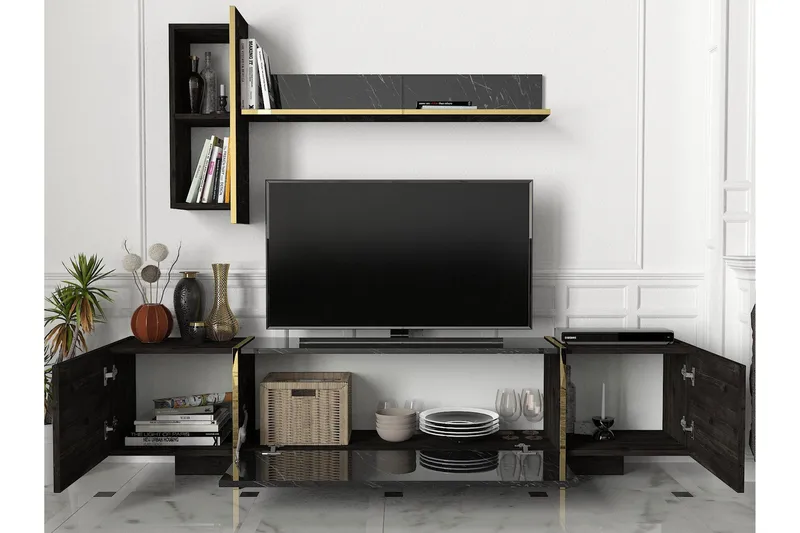 Veyron Tv-bänk 103,8 cm - Svart/Guld - Möbler - TV- & Mediamöbler - TV bänk & mediabänk