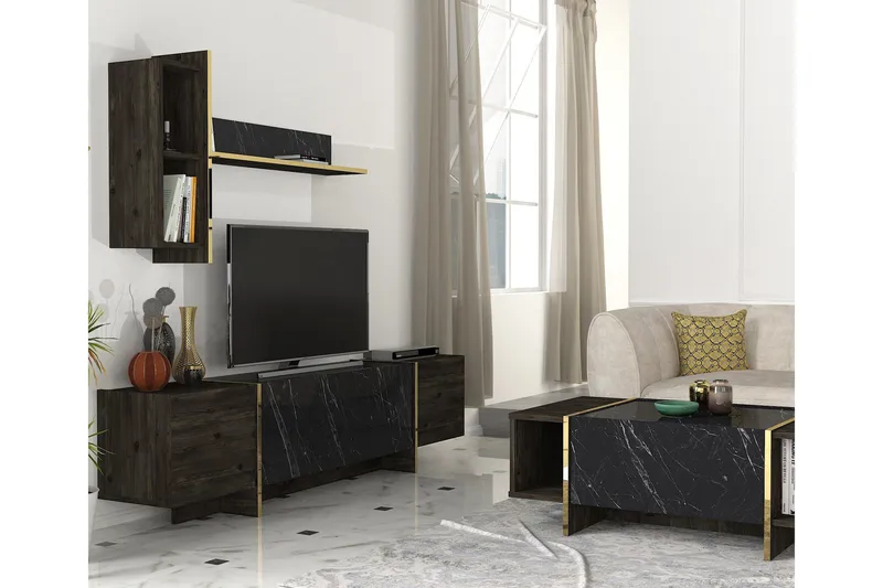 Veyron Tv-bänk 103,8 cm - Svart/Guld - Möbler - TV- & Mediamöbler - TV bänk & mediabänk