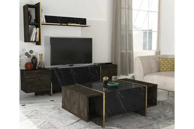 Veyron Tv-bänk 103,8 cm - Svart/Guld - Möbler - TV- & Mediamöbler - TV bänk & mediabänk