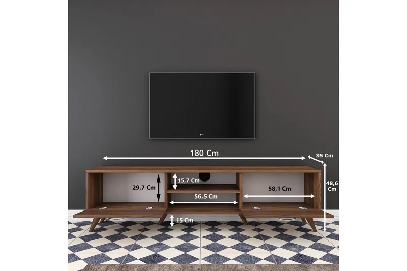 Virkesbo Tv bänk med Förvaring 180 cm - Valnöt / Brun / Rustik - Möbler - TV- & Mediamöbler - TV bänk & mediabänk