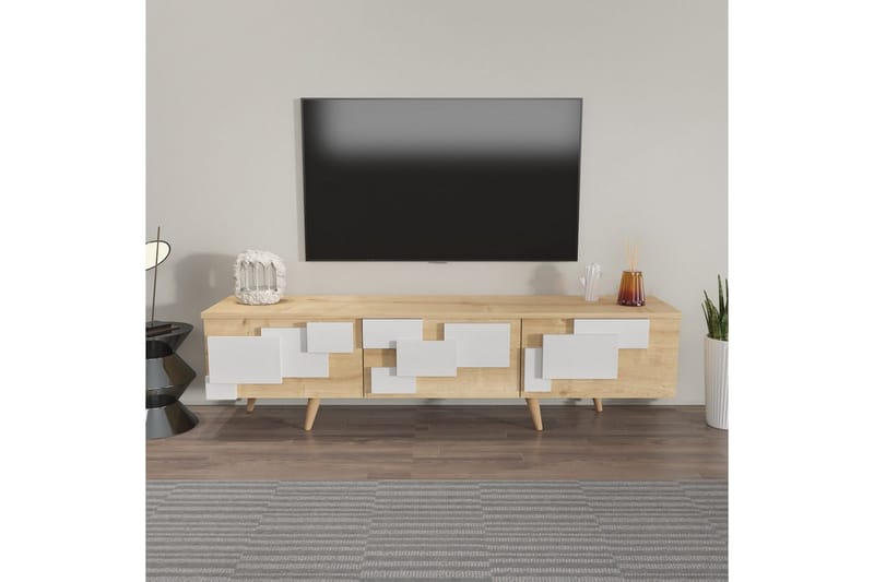 Xamira Tv-bänk 160 cm - Mediumfärgat trä/Vit - Möbler - TV- & Mediamöbler - TV bänk & mediabänk
