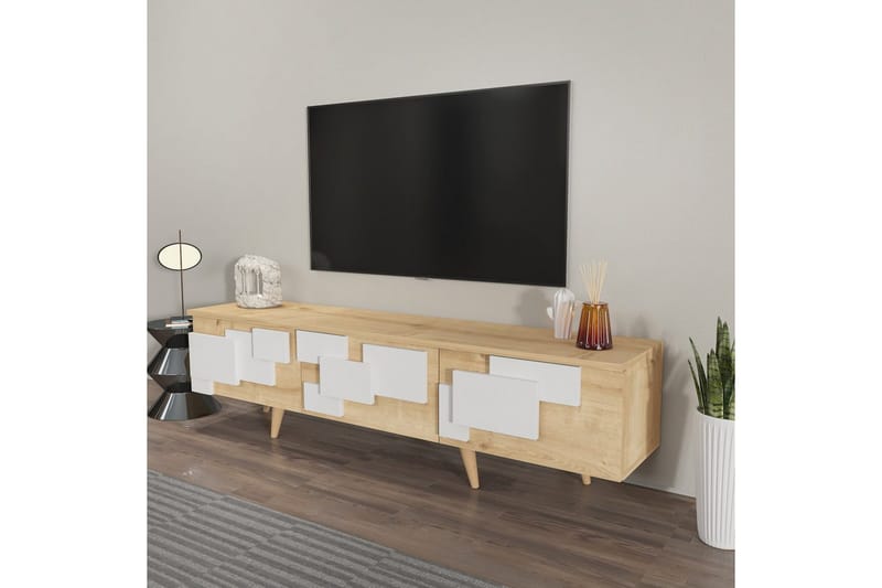 Xamira Tv-bänk 160 cm - Mediumfärgat trä/Vit - Möbler - TV- & Mediamöbler - TV bänk & mediabänk