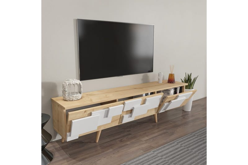 Xamira Tv-bänk 160 cm - Mediumfärgat trä/Vit - Möbler - TV- & Mediamöbler - TV bänk & mediabänk