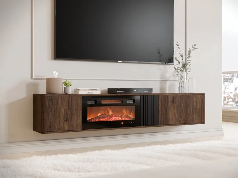 Zalricus TV-bänk LED-Flamma 190x36 cm - Svart, valnöt - Möbler - TV- & Mediamöbler - TV bänk & mediabänk
