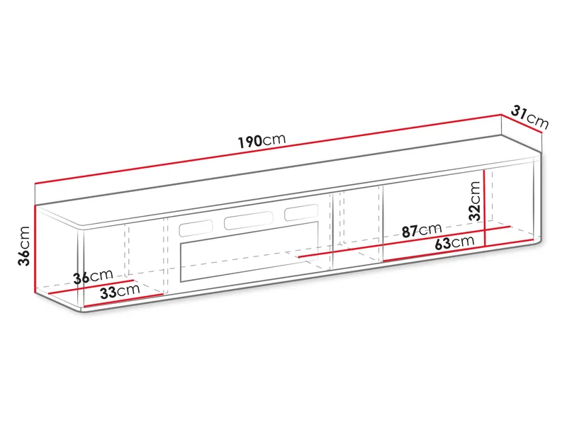 Zalricus TV-bänk LED-Flamma 190x36 cm - Svart, valnöt - Möbler - TV- & Mediamöbler - TV bänk & mediabänk
