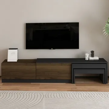 Zalven TV-bänk 180x36x30 cm - antracit och antik valnöt - Möbler - TV- & Mediamöbler - TV bänk & mediabänk