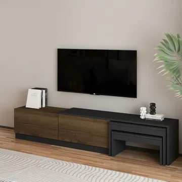 Zalven TV-bänk 180x36x30 cm - antracit och antik valnöt - Möbler - TV- & Mediamöbler - TV bänk & mediabänk