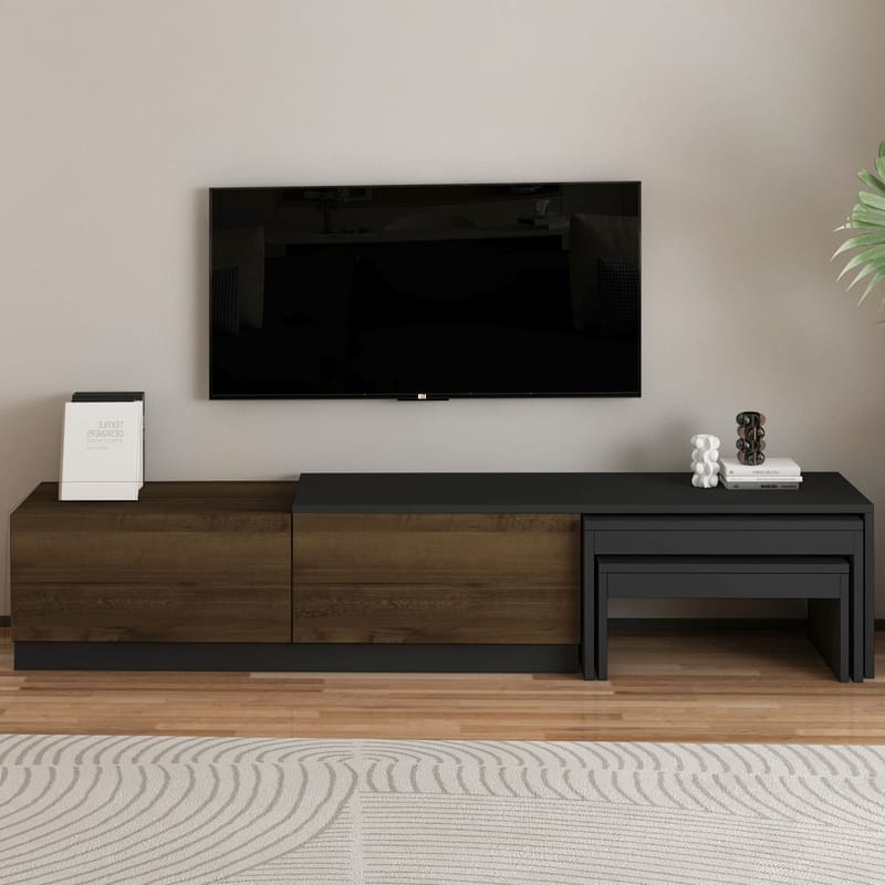 Zalven TV-bänk 180x36x30 cm - Antracit/Antik valnöt - Möbler - TV- & Mediamöbler - TV bänk & mediabänk