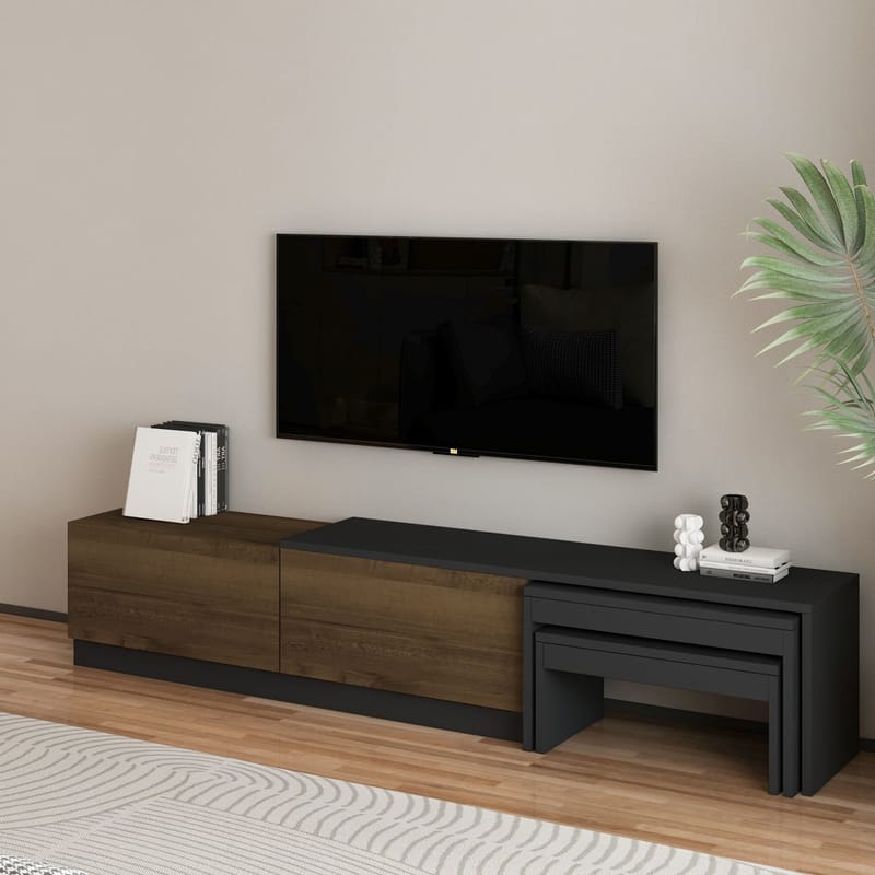 Zalven TV-bänk 180x36x30 cm - Antracit/Antik valnöt - Möbler - TV- & Mediamöbler - TV bänk & mediabänk