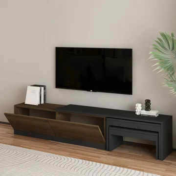 Zalven TV-bänk 180x36x30 cm - Antracit/Antik valnöt - Möbler - TV- & Mediamöbler - TV bänk & mediabänk