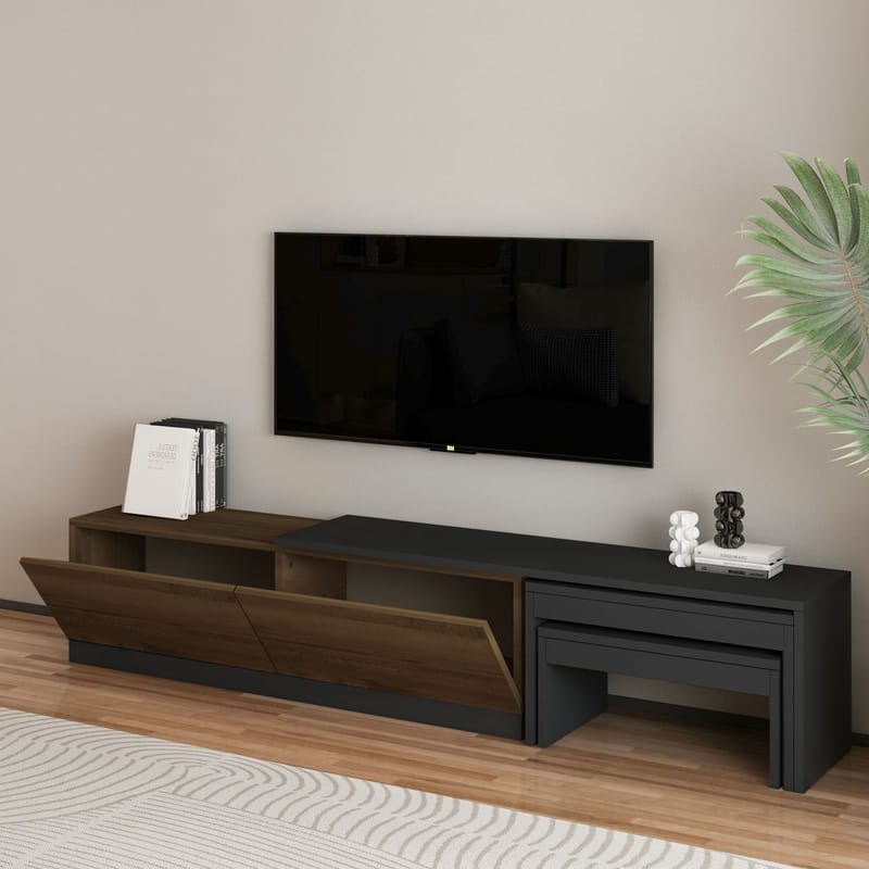 Zalven TV-bänk 180x36x30 cm - Antracit/Antik valnöt - Möbler - TV- & Mediamöbler - TV bänk & mediabänk