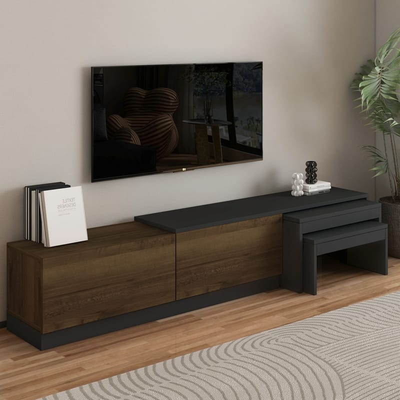 Zalven TV-bänk 180x36x30 cm - Antracit/Antik valnöt - Möbler - TV- & Mediamöbler - TV bänk & mediabänk
