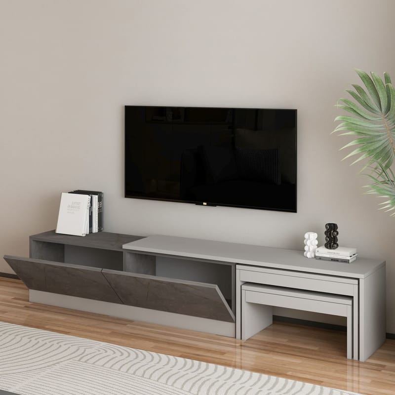 Zalven TV-bänk 180x36x30 cm - gordionmarmor och grå - Möbler - TV- & Mediamöbler - TV bänk & mediabänk