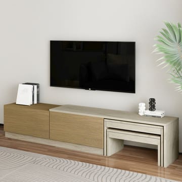 Zalven TV-bänk 180x36x30 cm - travertin och varm ek - Möbler - TV- & Mediamöbler - TV bänk & mediabänk