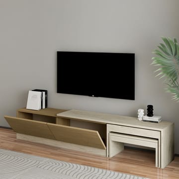 Zalven TV-bänk 180x36x30 cm - travertin och varm ek - Möbler - TV- & Mediamöbler - TV bänk & mediabänk