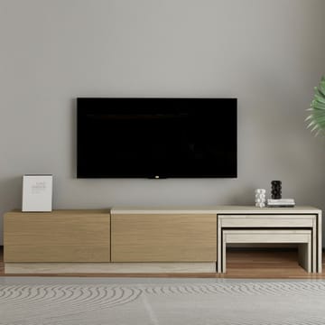 Zalven TV-bänk 180x36x30 cm - travertin och varm ek - Möbler - TV- & Mediamöbler - TV bänk & mediabänk
