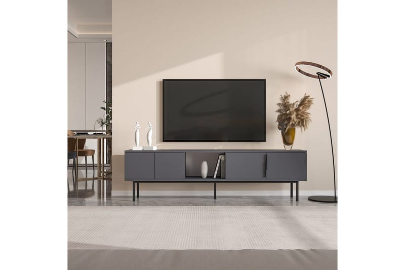 Zeiran Golvstående TV Bänk 180 cm med Förvaring i Målat Trä - Antracit - Möbler - TV- & Mediamöbler - TV bänk & mediabänk