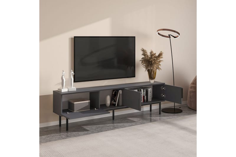 Zeiran Golvstående TV Bänk 180 cm med Förvaring i Målat Trä - Antracit - Möbler - TV- & Mediamöbler - TV bänk & mediabänk