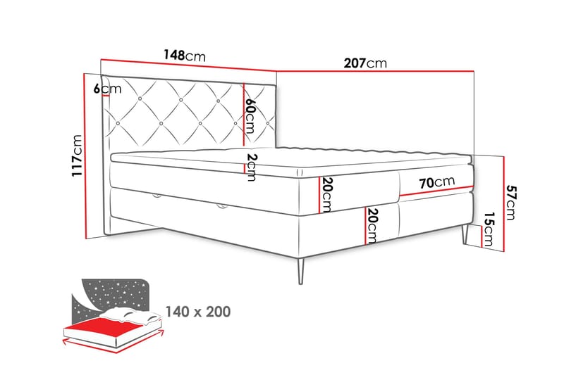 Alasia Sängpaket Kontinentalsäng 140x200 cm - Svart - Möbler - Säng - Kontinentalsäng